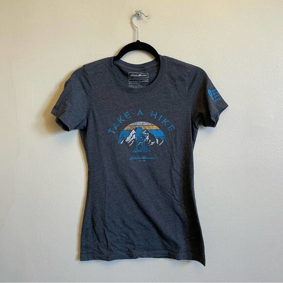 Eddie Bauer S “Take a Hike” short sleeve t-shirt charcoal gray gorpcore casual - Picture 1 of 9